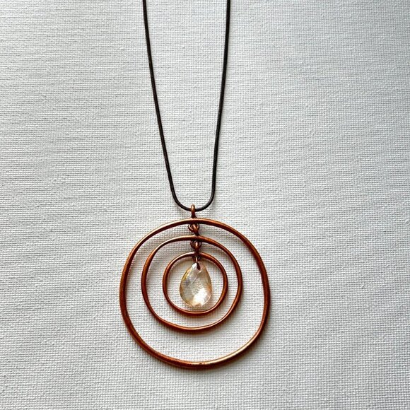 Vintage Brass Triple Hoop Teardrop Stone Necklace - Picture 3 of 6